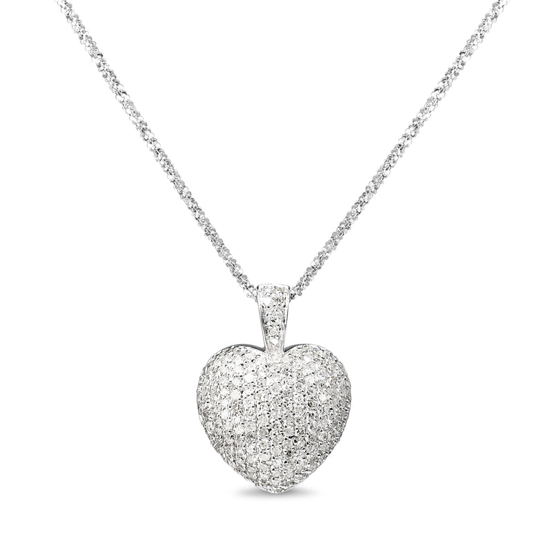 14ct White Gold Pavé Heart Diamond Necklace