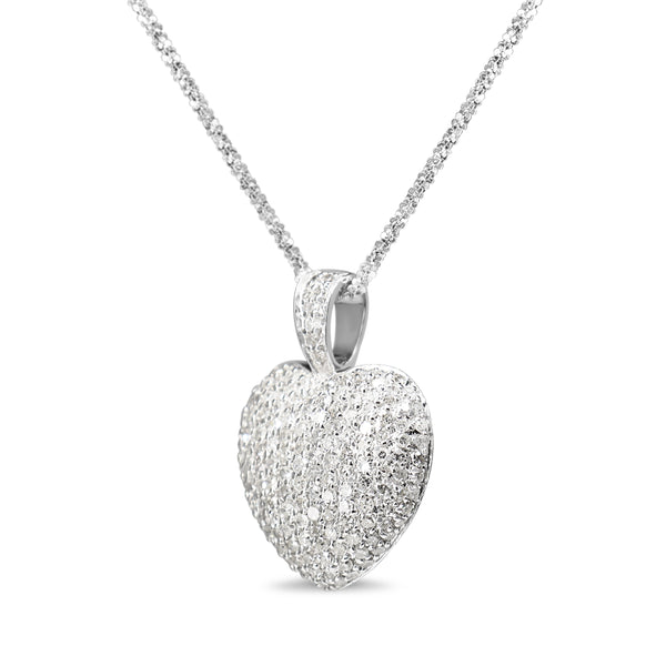 14ct White Gold Pavé Heart Diamond Necklace