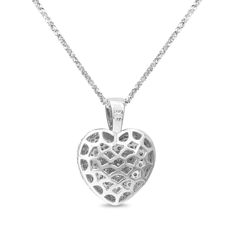 14ct White Gold Pavé Heart Diamond Necklace