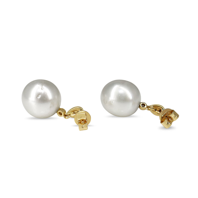 18ct Yellow Gold 11mm South Sea Pearl and Diamond Earrings