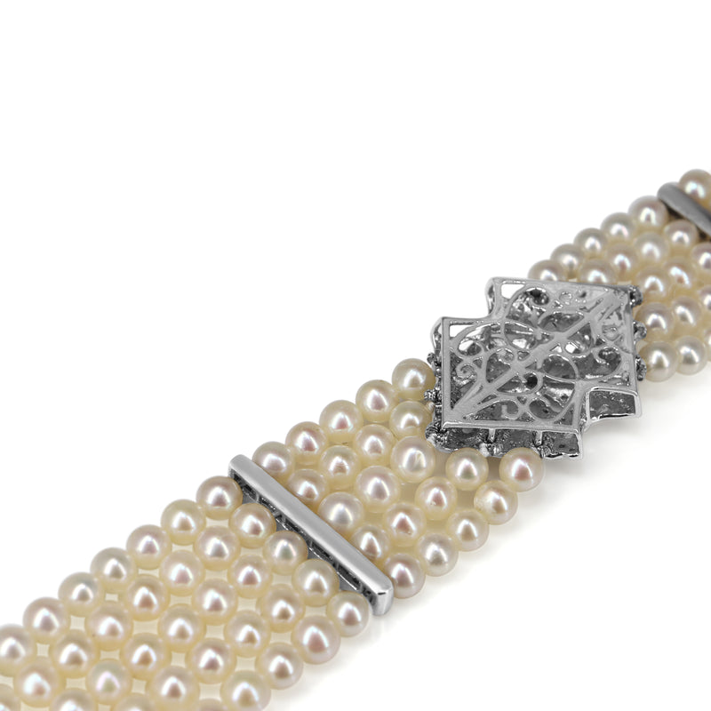 14ct White Gold Diamond and Cultured Pearl Bracelet