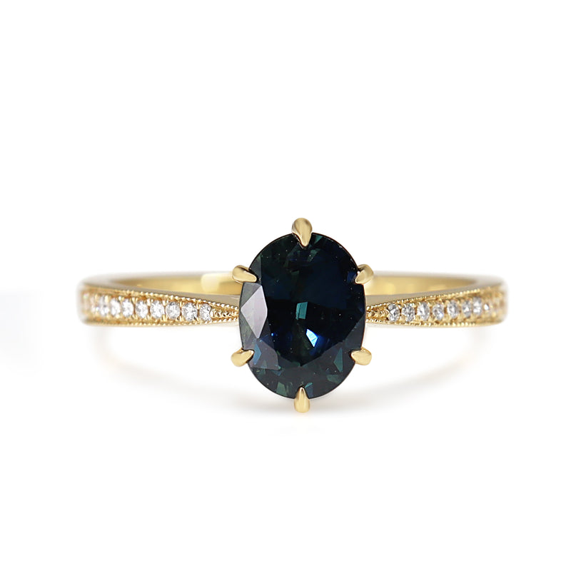 18ct Yellow Gold Sapphire Solitaire and Diamond Ring