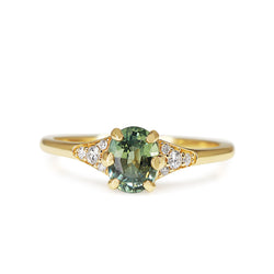 18ct Yellow Gold Light Teal Sapphire and Diamond Ring