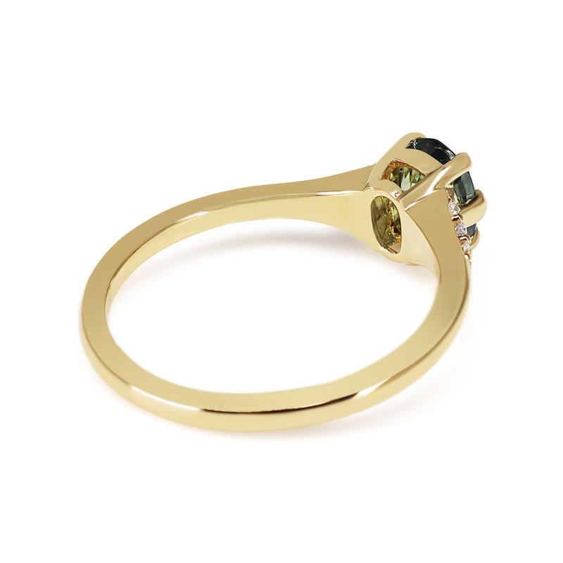 18ct Yellow Gold Light Teal Sapphire and Diamond Ring