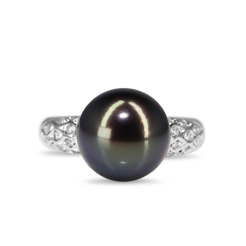 Platinum 10.3mm Tahitian Pearl and Diamond Ring