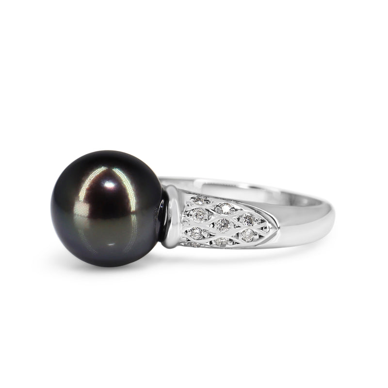 Platinum 10.3mm Tahitian Pearl and Diamond Ring