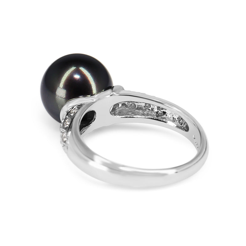 Platinum 10.3mm Tahitian Pearl and Diamond Ring