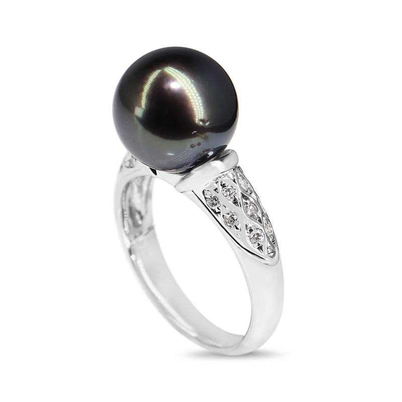 Platinum 10.3mm Tahitian Pearl and Diamond Ring