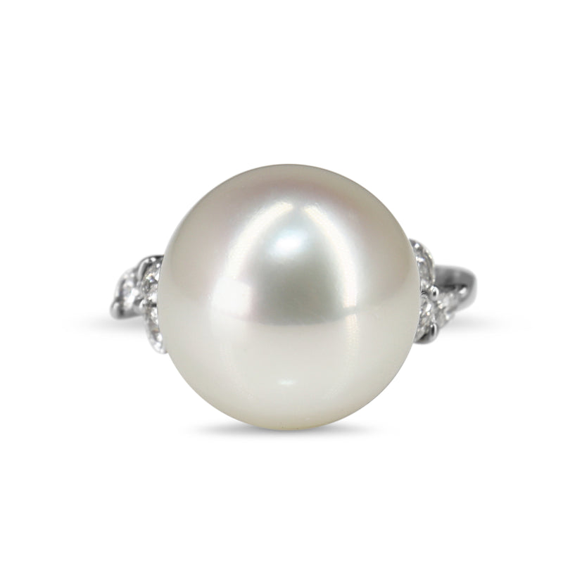 Platinum 13.5mm South Sea Pearl and Diamond Ring