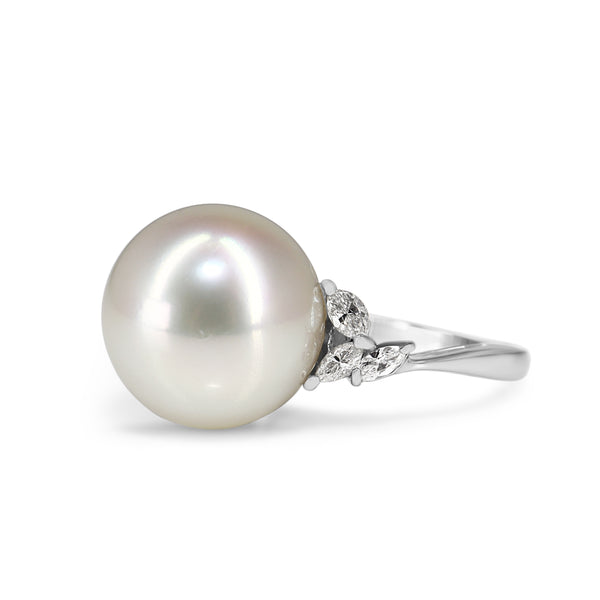 Platinum 13.5mm South Sea Pearl and Diamond Ring