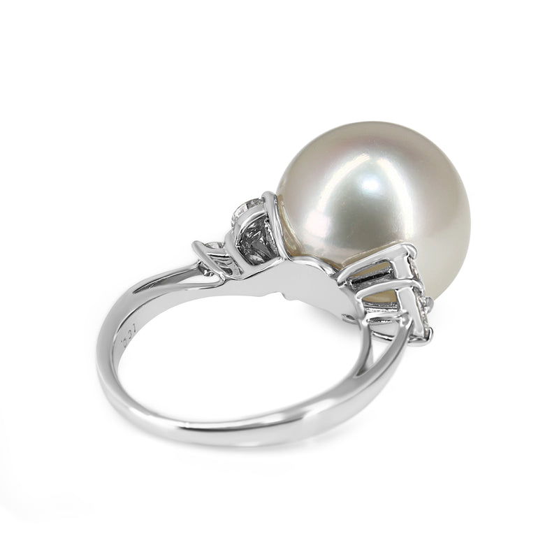 Platinum 13.5mm South Sea Pearl and Diamond Ring