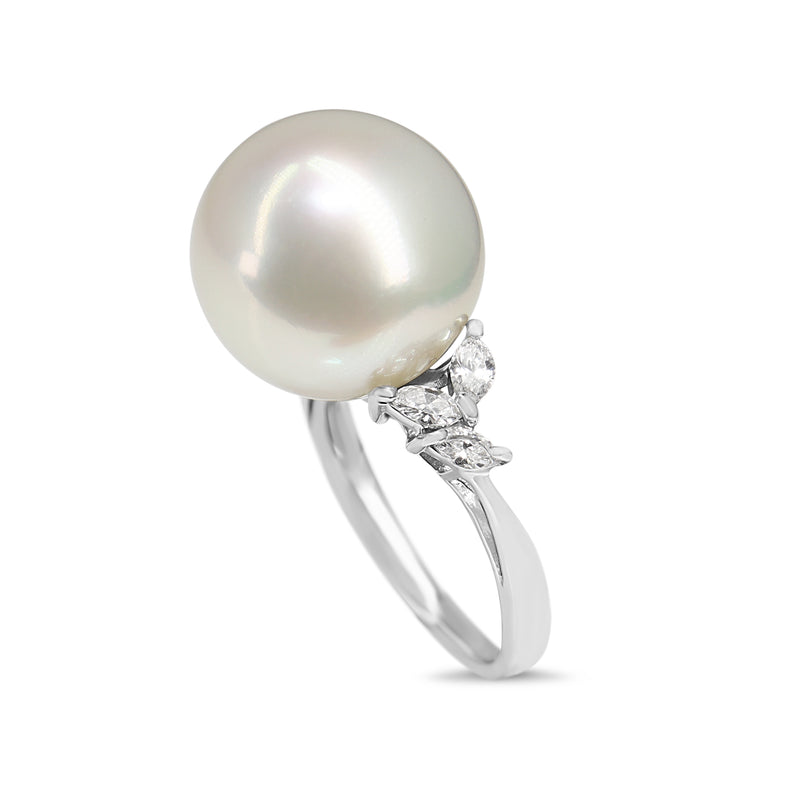 Platinum 13.5mm South Sea Pearl and Diamond Ring