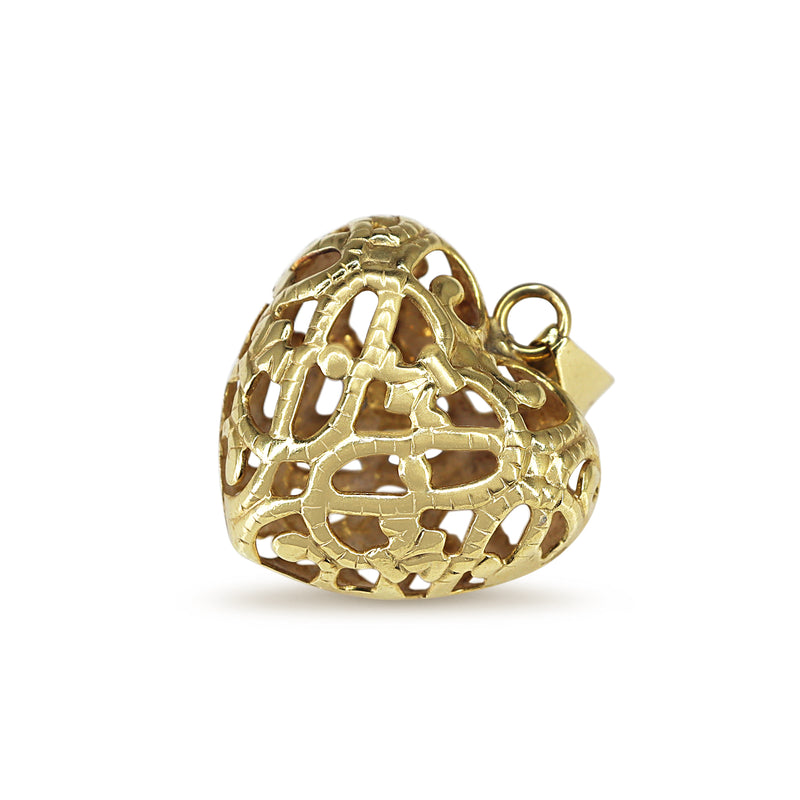 18ct Yellow Gold Puffed Pierced Out Heart Pendant