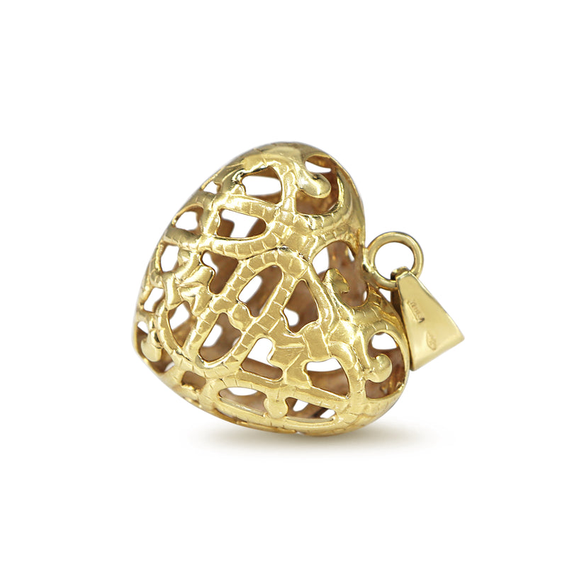 18ct Yellow Gold Puffed Pierced Out Heart Pendant