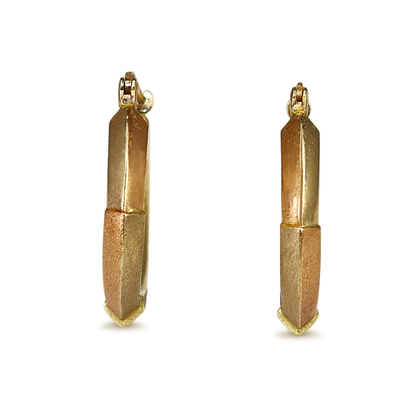 18ct Yellow Gold / 2 Tone Matte and Polished Hoop Earrings