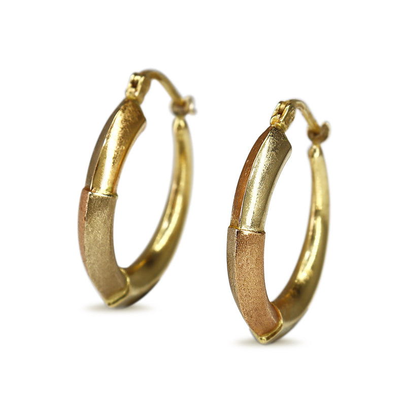 18ct Yellow Gold / 2 Tone Matte and Polished Hoop Earrings