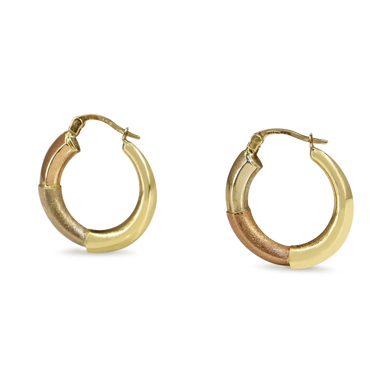 18ct Yellow Gold / 2 Tone Matte and Polished Hoop Earrings