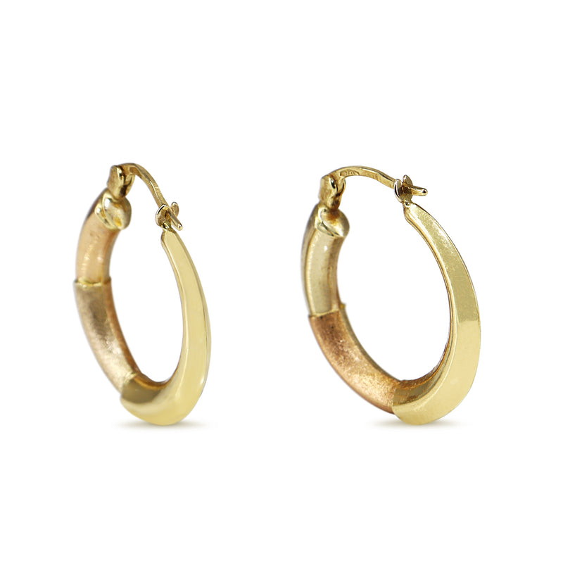 18ct Yellow Gold / 2 Tone Matte and Polished Hoop Earrings