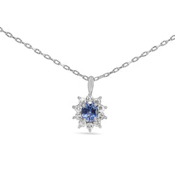 Platinum Sapphire and Diamond Halo Necklace