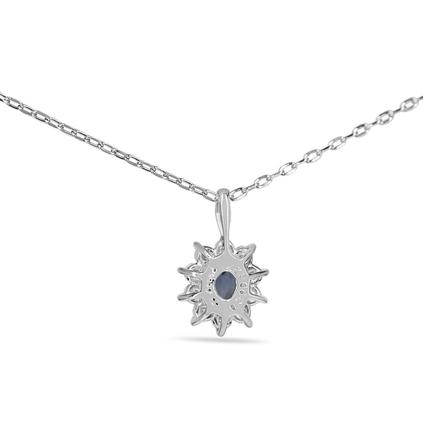 Platinum Sapphire and Diamond Halo Necklace