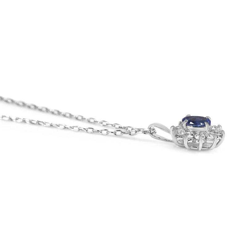 Platinum Sapphire and Diamond Halo Necklace