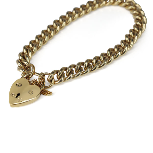 9ct Yellow Gold Solid Curb Link Bracelet with Padlock Clasp