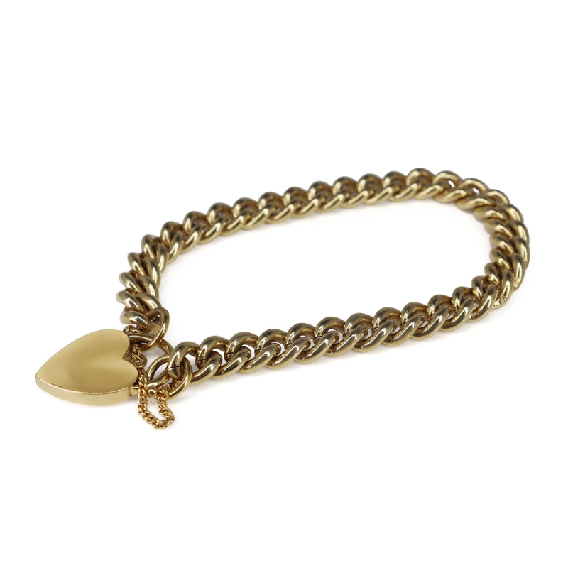 9ct Yellow Gold Solid Curb Link Bracelet with Padlock Clasp