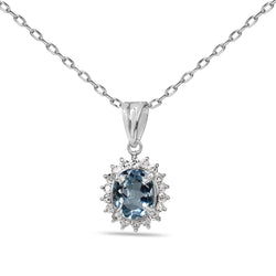 Platinum Aquamarine and Diamond Halo Cluster Necklace