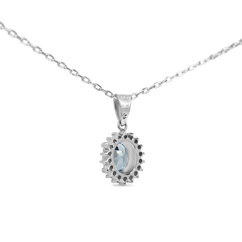 Platinum Aquamarine and Diamond Halo Cluster Necklace