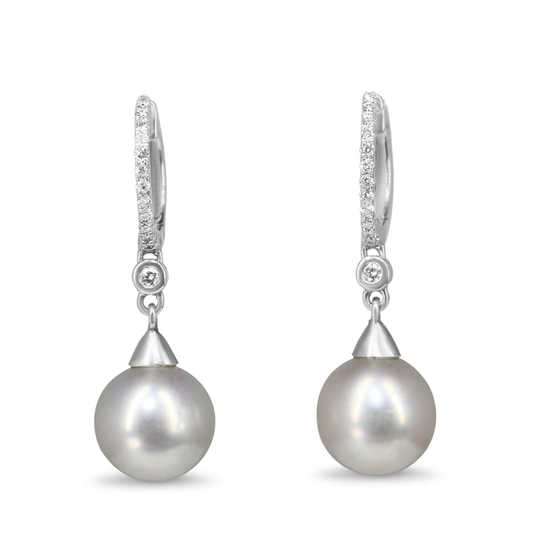 9ct White Gold 10mm South Sea Diamond Pearl Earrings