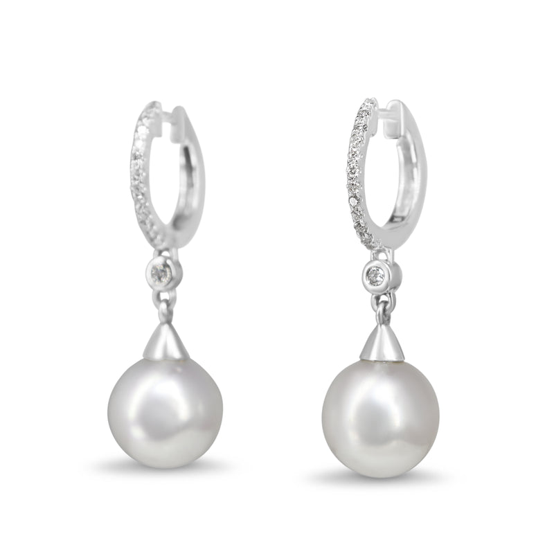 9ct White Gold 10mm South Sea Diamond Pearl Earrings