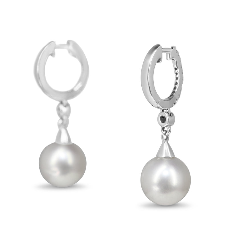 9ct White Gold 10mm South Sea Diamond Pearl Earrings