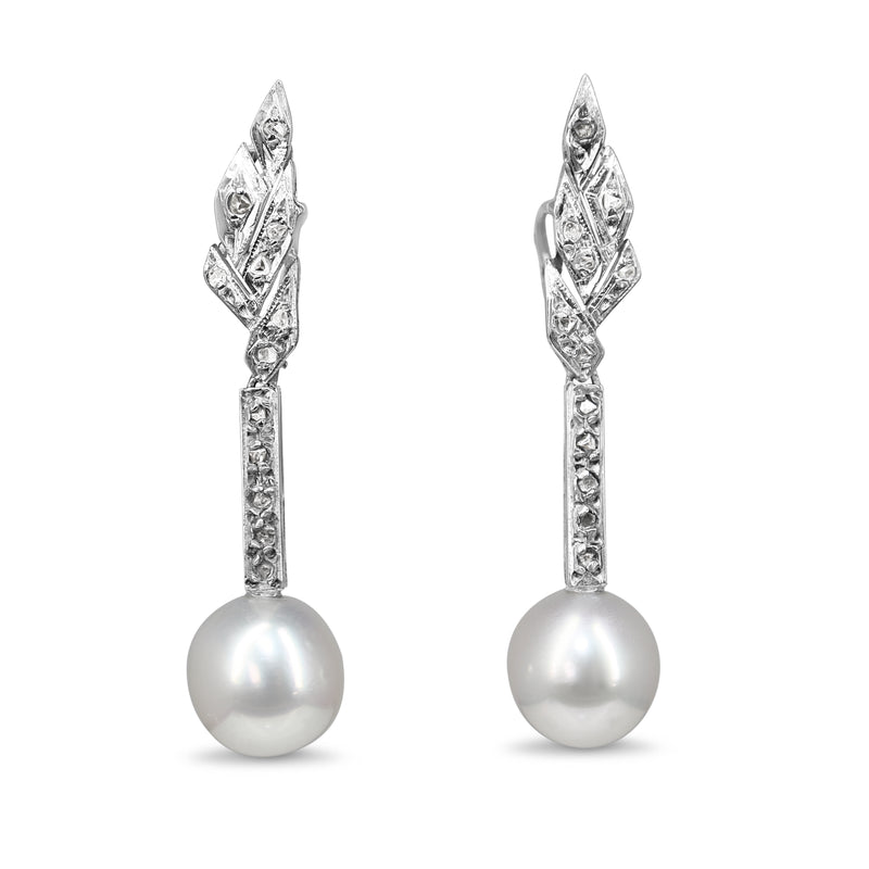 Palladium 10.5mm South Sea Pearl and Rose Cut Diamond Earrings