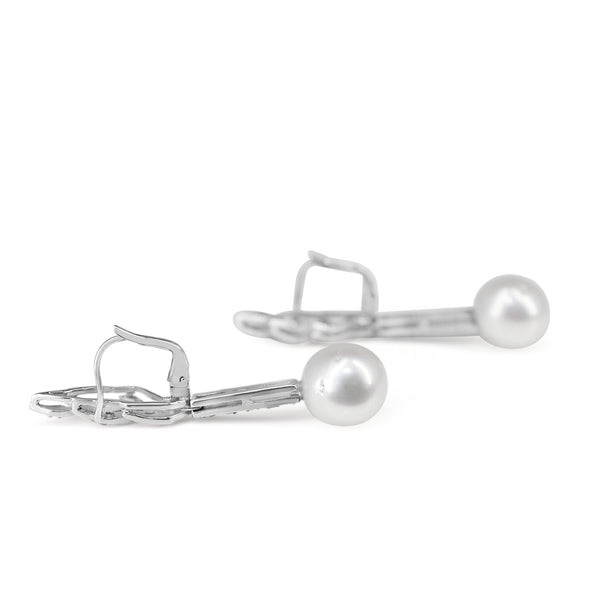 Palladium 10.5mm South Sea Pearl and Rose Cut Diamond Earrings