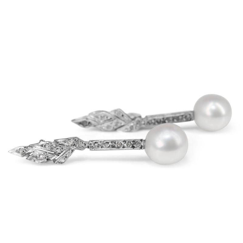 Palladium 10.5mm South Sea Pearl and Rose Cut Diamond Earrings