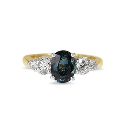 18ct Yellow and White Gold Oval Sapphire and Diamond 5 Stone Ring