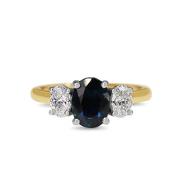 18ct Yellow and White Gold Oval Sapphire and Diamond 3 Stone Ring