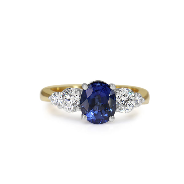 18ct Yellow and White Gold Oval Sapphire and Diamond 5 Stone Ring