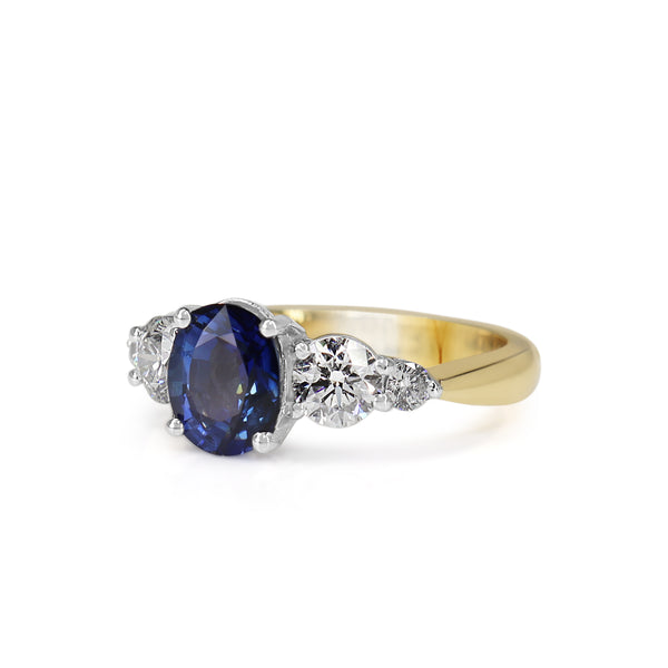 18ct Yellow and White Gold Oval Sapphire and Diamond 5 Stone Ring