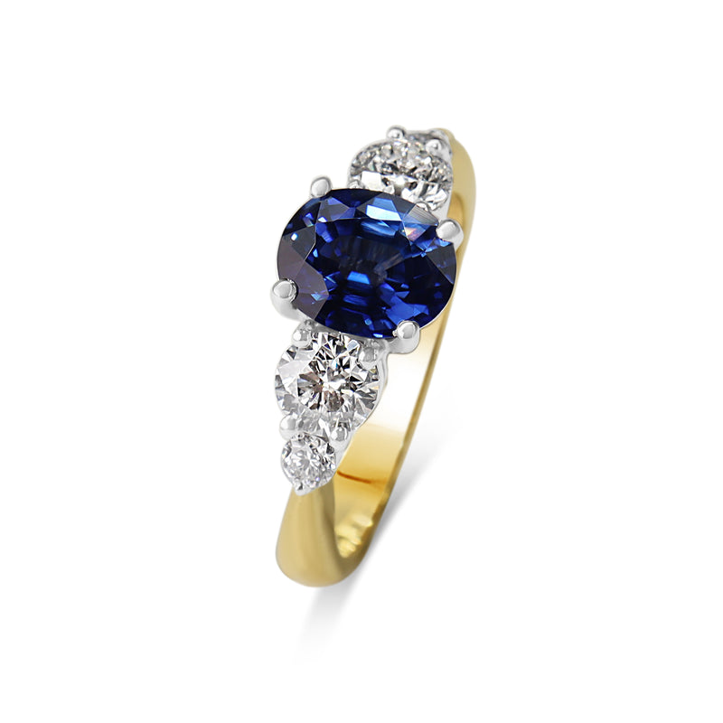 18ct Yellow and White Gold Oval Sapphire and Diamond 5 Stone Ring