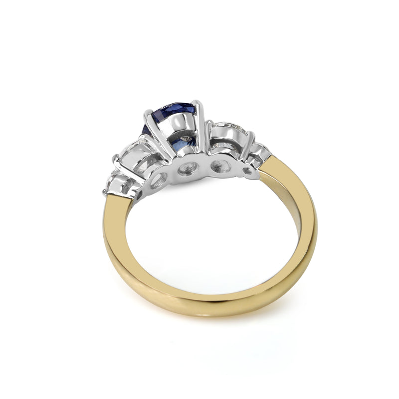 18ct Yellow and White Gold Oval Sapphire and Diamond 5 Stone Ring