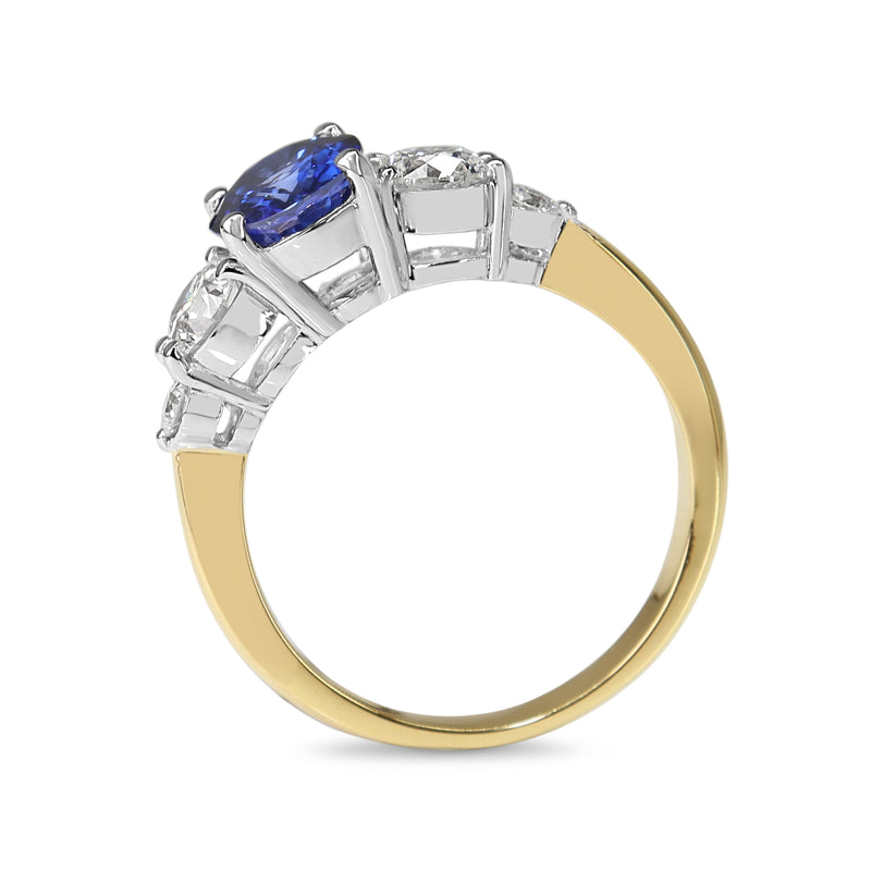 18ct Yellow and White Gold Oval Sapphire and Diamond 5 Stone Ring