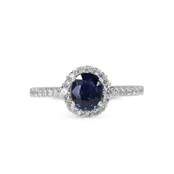 18ct White Gold Sapphire and Diamond Halo Ring