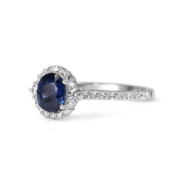 18ct White Gold Sapphire and Diamond Halo Ring