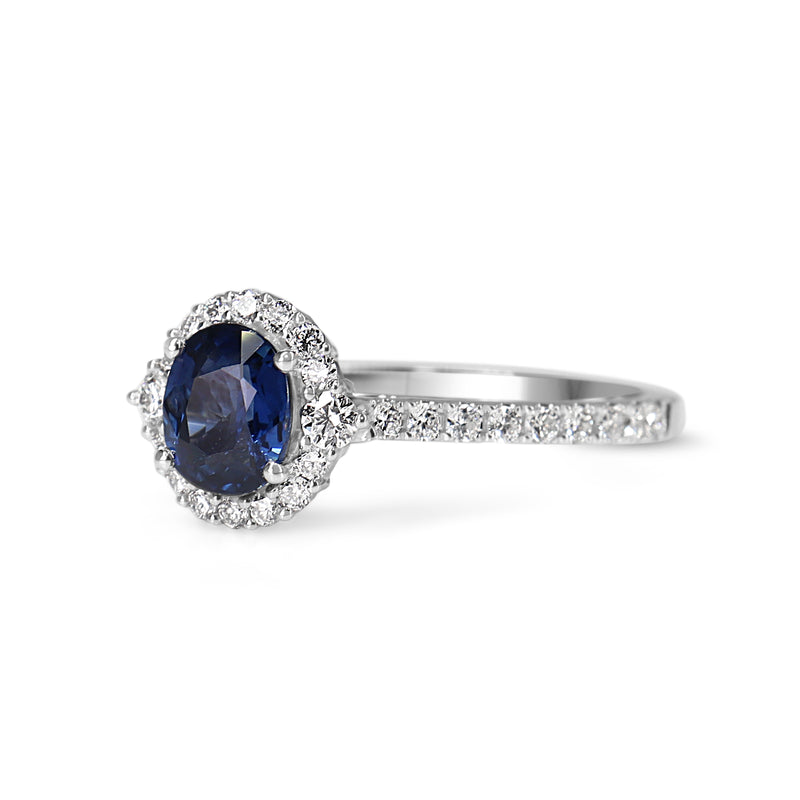 18ct White Gold Sapphire and Diamond Halo Ring