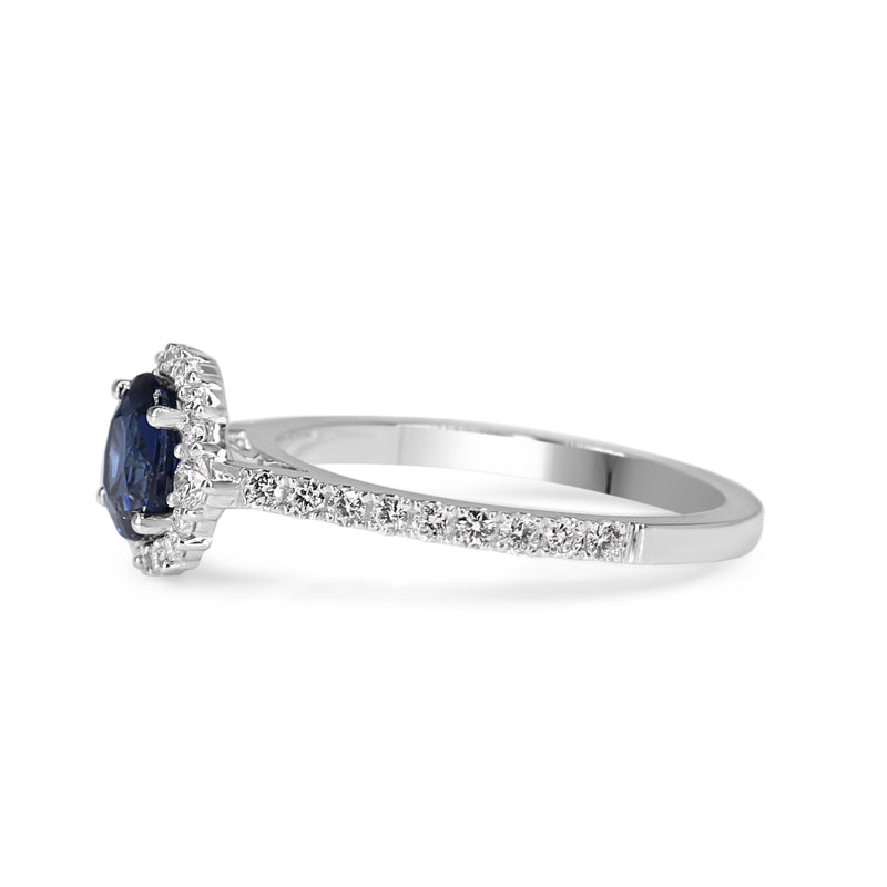 18ct White Gold Sapphire and Diamond Halo Ring