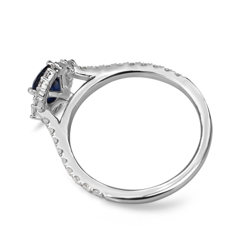 18ct White Gold Sapphire and Diamond Halo Ring