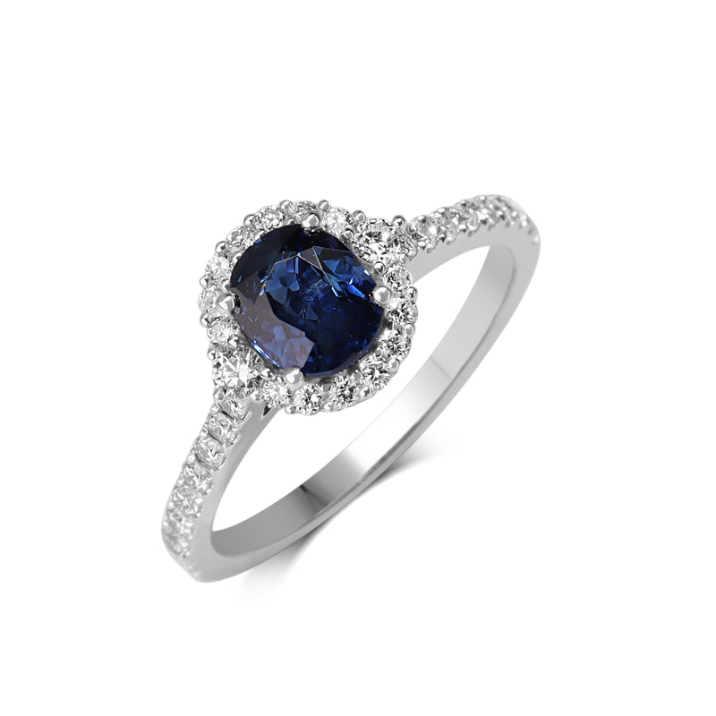 18ct White Gold Sapphire and Diamond Halo Ring