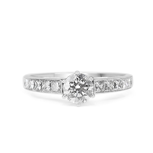 18ct White Gold Brilliant and Princess Cut Solitaire Diamond Ring