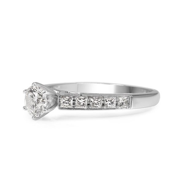 18ct White Gold Brilliant and Princess Cut Solitaire Diamond Ring